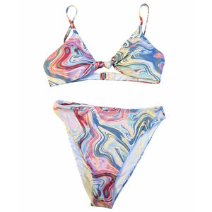 New Dippin' Daisys Bikini Set S Multicolor Marbled, High waisted, cheeky
